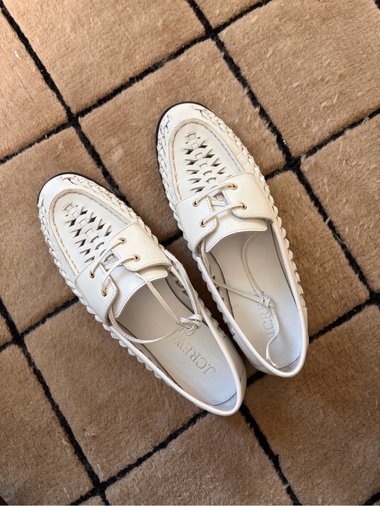 J. Crew Shoes - J. Crew Off-White Woven Leather Lace-Up Boat Shoes